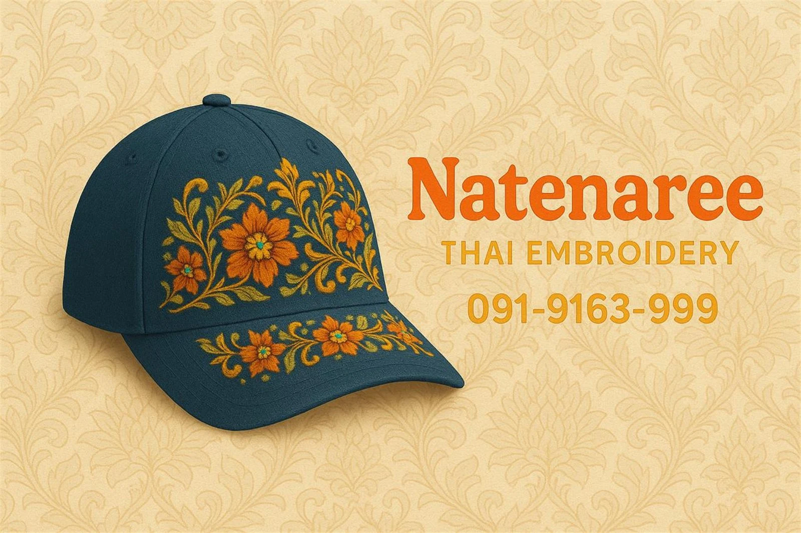 Natenaree Thai Embroidery — หมวกปักลายดอกไม้ไทย โทร 091-9163-999