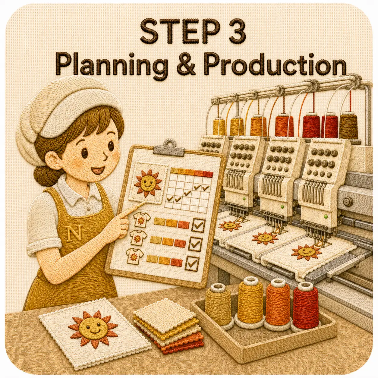 ขั้นตอนที่ 3 วางแผนและผลิตงานปัก (Planning & Production) — เนตรนรี การ์เม้นท์